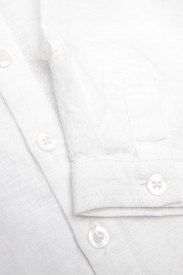 Hemd aus Leinen und Baumwolle Weiß mit Stehkragen 2158011
