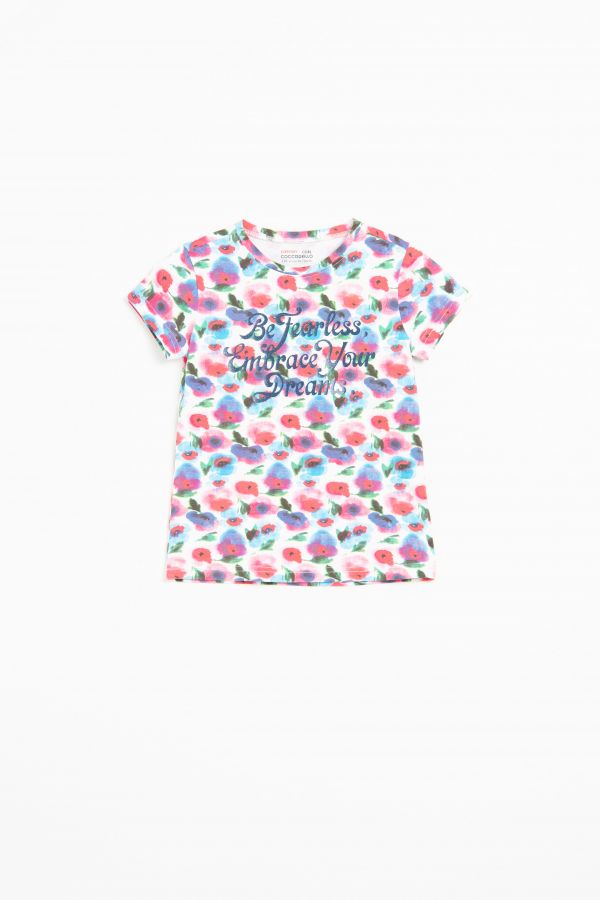T-Shirt mit kurzen Ärmeln mit Aquarell-Blumendruck 2158404