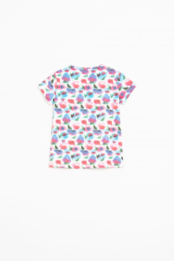 T-Shirt mit kurzen Ärmeln mit Aquarell-Blumendruck 2158405