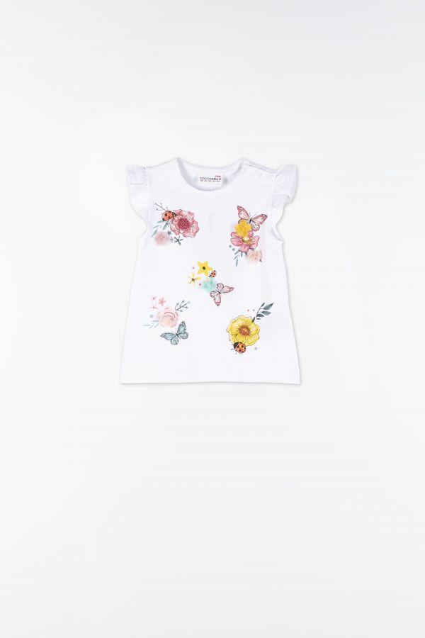 T-Shirt mit kurzen Ärmeln Weiß mit Tüllblumen 2158564