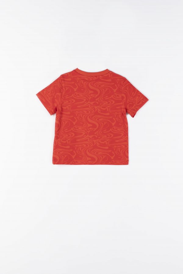 T-Shirt mit kurzen Ärmeln rot mit Inschriften auf der Vorderseite 2159344
