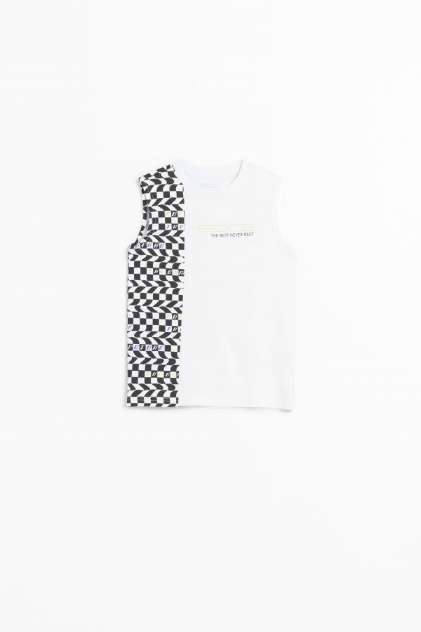 T-Shirt ohne Ärmel Weiß mit geometrischem Aufdruck an der Seite