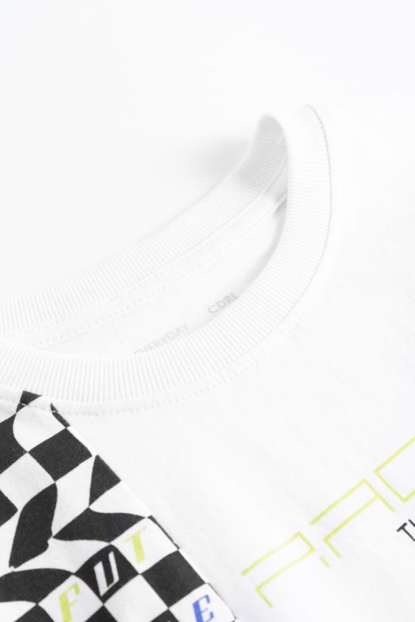T-Shirt ohne Ärmel Weiß mit geometrischem Aufdruck an der Seite 2160029