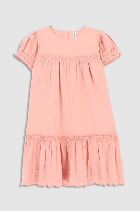 Stoffkleid rosa A-Linie-Kleid mit einer Rüsche 