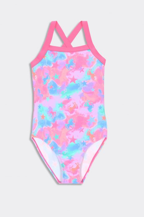 Badeanzug für Mädchen einteilig mit Print und dekorativen Trägern
