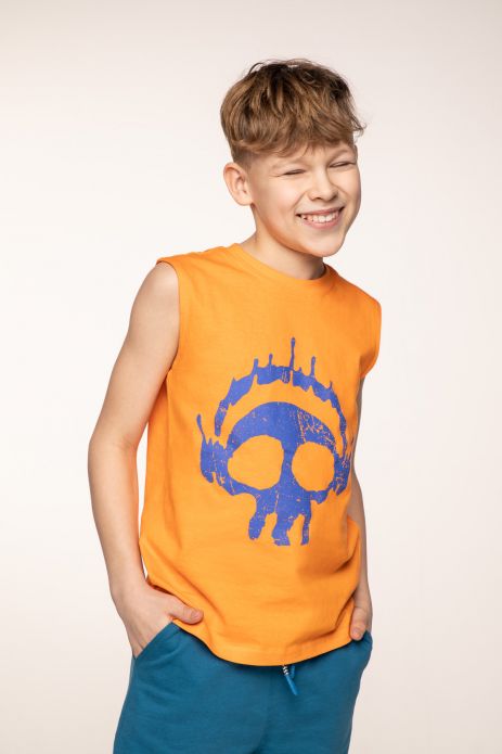 ärmelloses T-Shirt oranges Tank-Top mit Schädelprint
