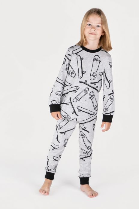 Pyjama für Jungen grauer aus Baumwolle mit langen Ärmeln