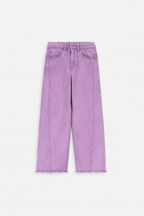 Jeanshose violett mit ausgefranstem weitem Hosenbein, WIDE LEG 2