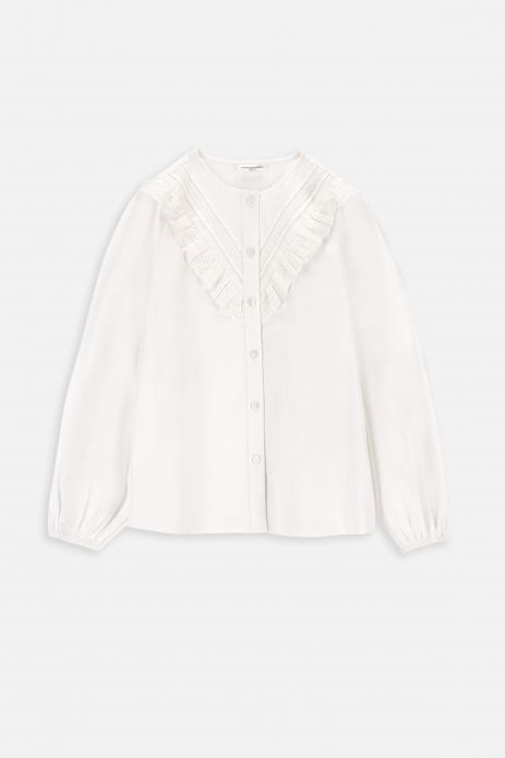 Langärmelige Bluse weißes mit Stickerei und Rüschen 2