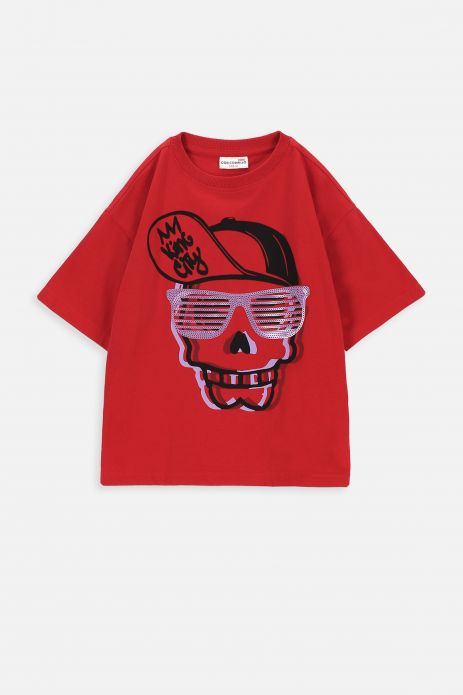 Kurzärmeliges T-Shirt rotes mit Totenkopfaufdruck 2