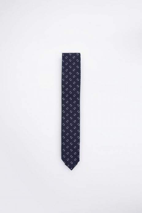 Gebundene Krawatte dunkelblau mit geometrischem Aufdruck