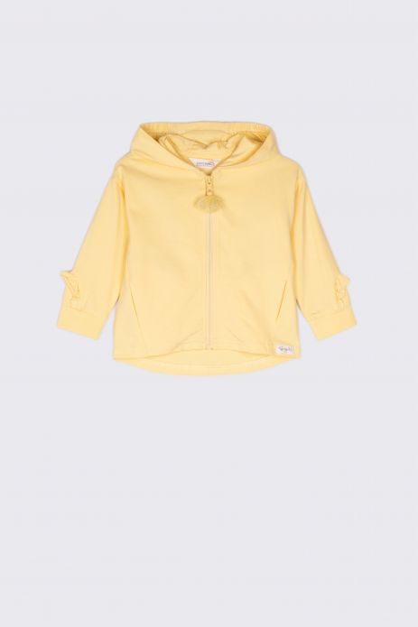 Sweatshirt mit Reißverschluss gelbes, mit Kapuze und Rüschen