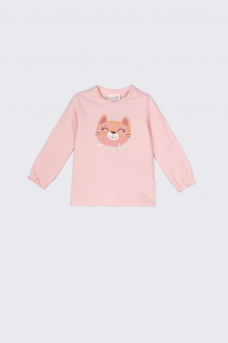 T-Shirt mit langen Ärmeln rosa mit einer Katze