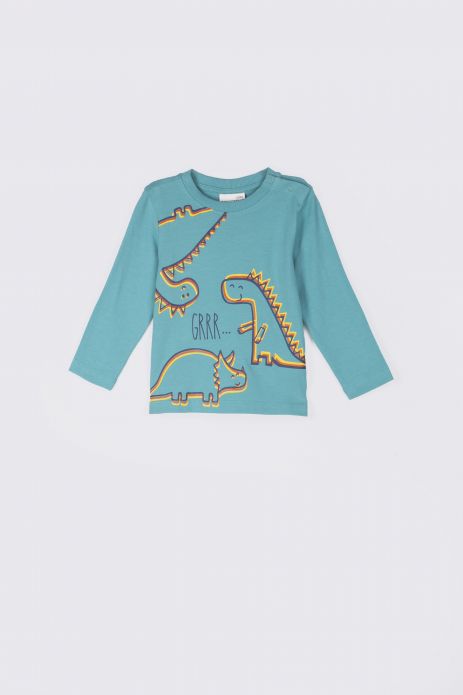 T-Shirt mit langen Ärmeln türkisfarbiges, mit Dinosaurier-Print