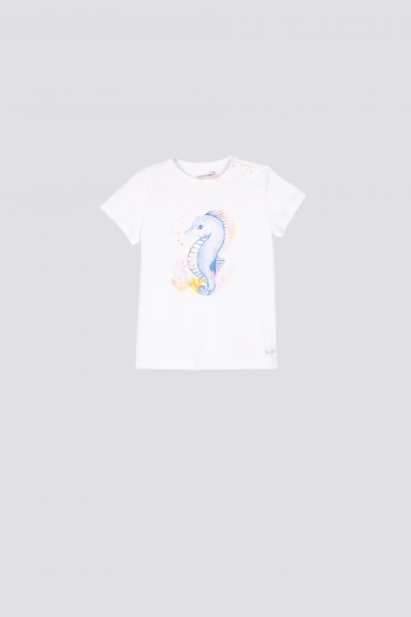 T-Shirt mit kurzen Ärmeln weißes, mit Seepferdchen