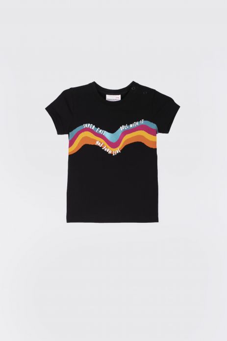 T-Shirt mit kurzen Ärmeln schwarzes mit Farbdruck