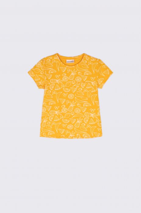 T-Shirt mit kurzen Ärmeln honiggelbes mit Tasche und Fruchtaufdruck 2