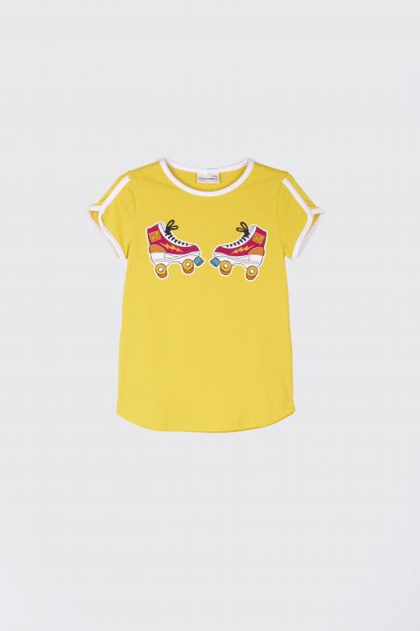 T-Shirt mit kurzen Ärmeln gelbes mit räumlicher Applikation