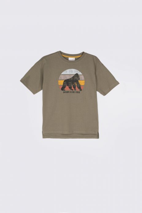 T-Shirt mit kurzen Ärmeln khakifarbene mit Gorilla-Print 2