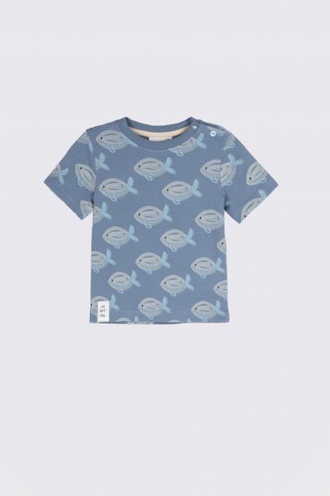 T-Shirt mit kurzen Ärmeln blaues mit Fischdruck