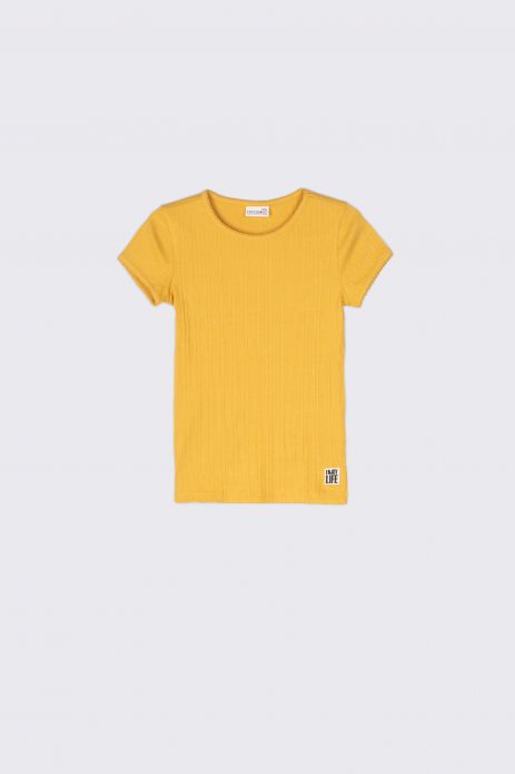 T-Shirt mit kurzen Ärmeln gelb gestreiftes mit Verzierungen 2