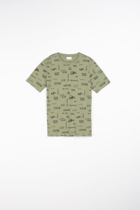 T-Shirt mit kurzen Ärmeln  olivgrün mit Aufdruck