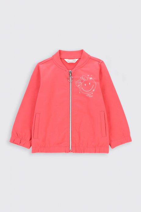 Sweatshirt mit Reißverschluss rosa mit Aufdruck und Taschen