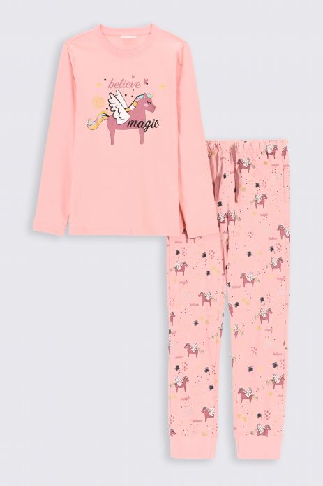 Pyjama für Mädchen rosa aus Baumwolle mit langen Ärmeln 2