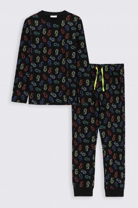 Pyjama für Jungen schwarzer aus Baumwolle mit langen Ärmeln