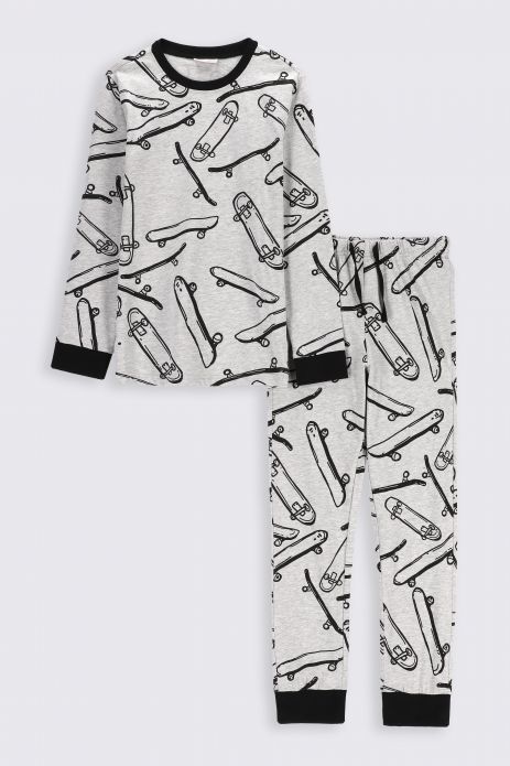 Pyjama für Jungen grauer aus Baumwolle mit langen Ärmeln 2