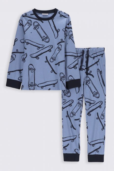 Pyjama für Jungen blauer aus Baumwolle mit langen Ärmeln